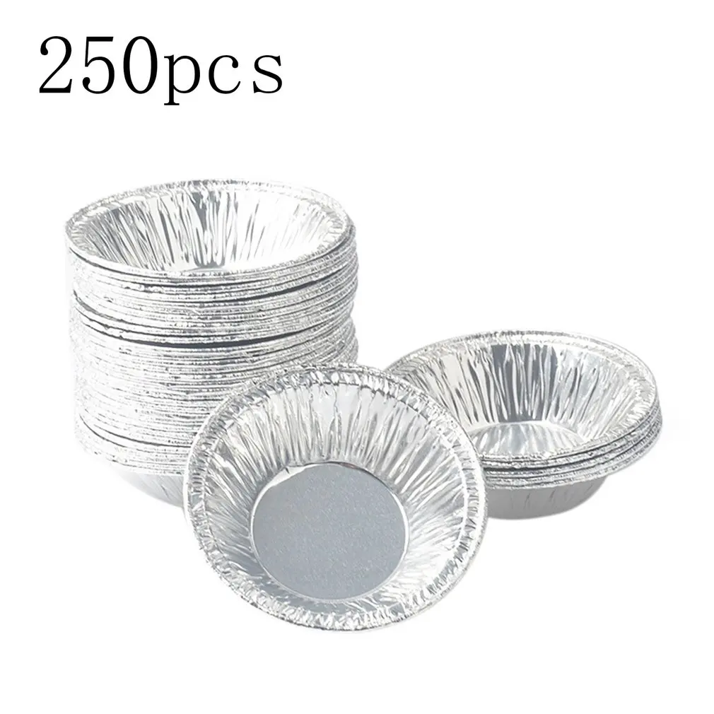 

250 Pcs Tart Cups Nonstick Wrinkle Aluminum Egg Mold Disposable Cup Cake and Muffin Baking Cup Tartlets Pans