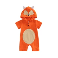 0 18m newborn baby boys girls casual short sleeve jumpsuit lovely cartoon fox embroidered button hooded long romper