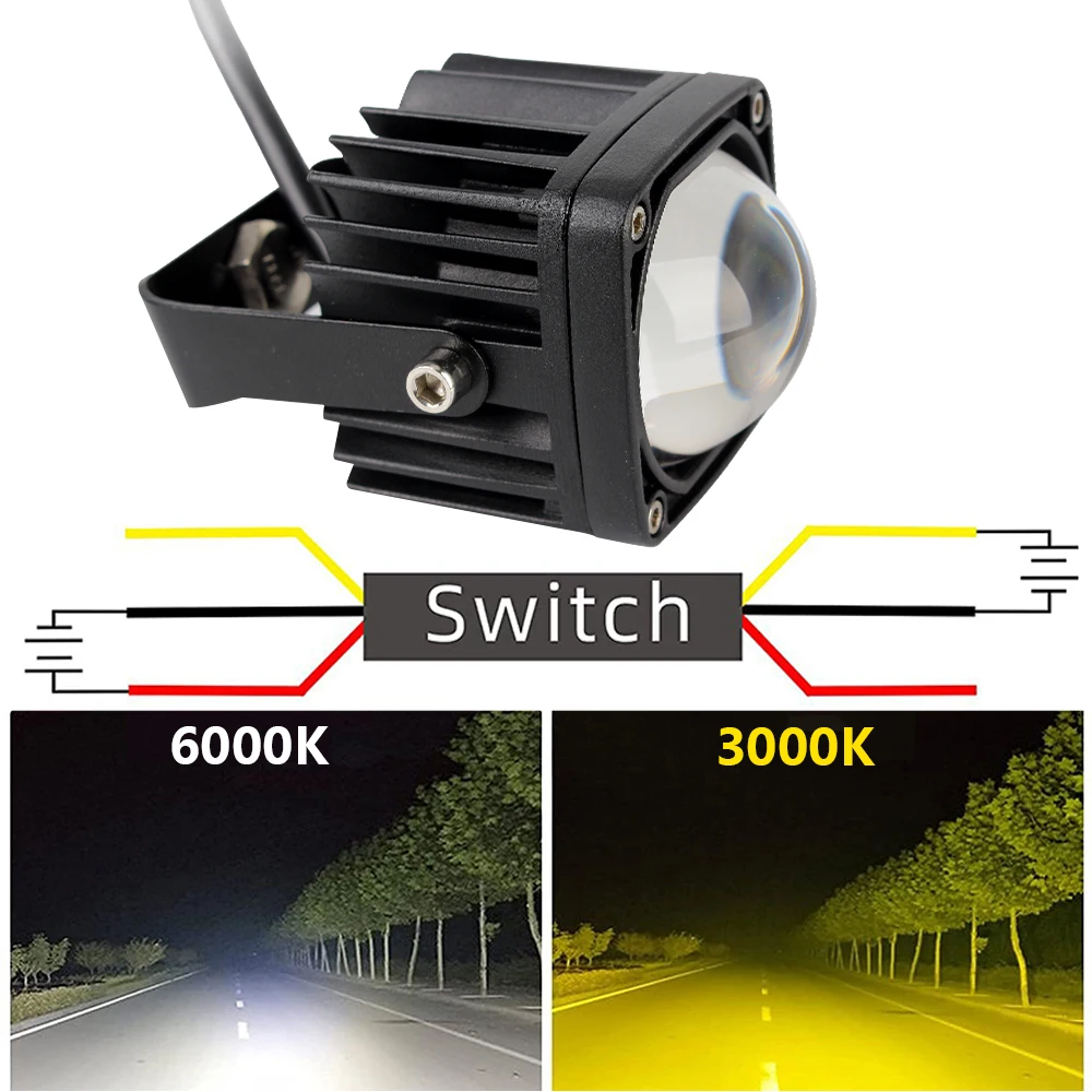 

6000K White/ 3000K Yellow 2 Inch Spotlight Fog Lights 8D Lens Led Work Light Car Truck Off Road Motorcycle Driving Light