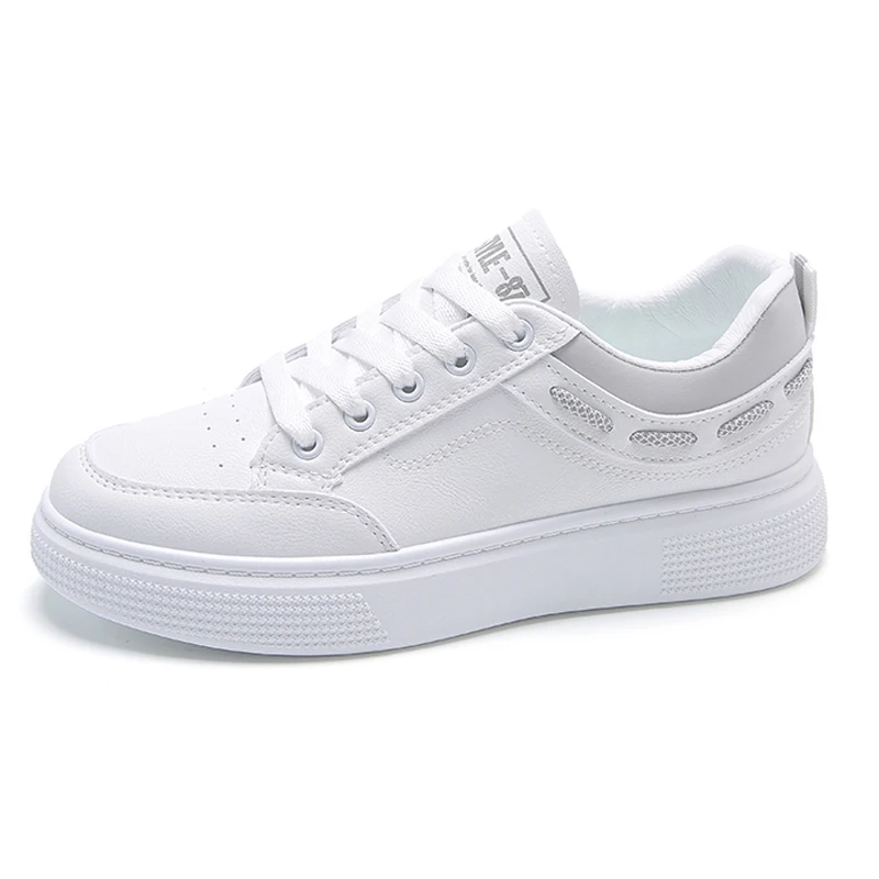 New Classic White Leather School Sneakers Women Comfortable PU Breathable Shose Women Outdoor Walking Non Slip Women Flat Shoes