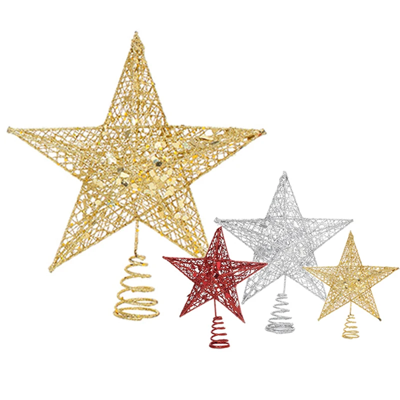 

Gold Glitter Christmas Tree Top Iron Star Christmas Decorations For Home Xmas Tree Ornaments New Year Party Supplies