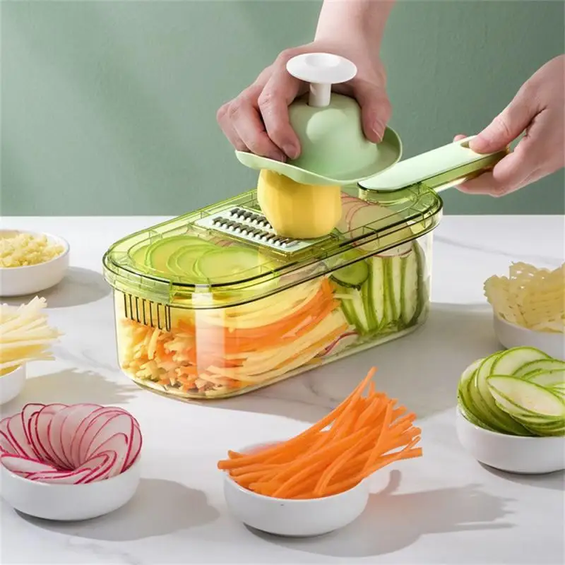 

Light Luxury Transparent Green Kitchen Household Multifunctional Vegetable Cutter With Storage Basket Vegetable Cutter