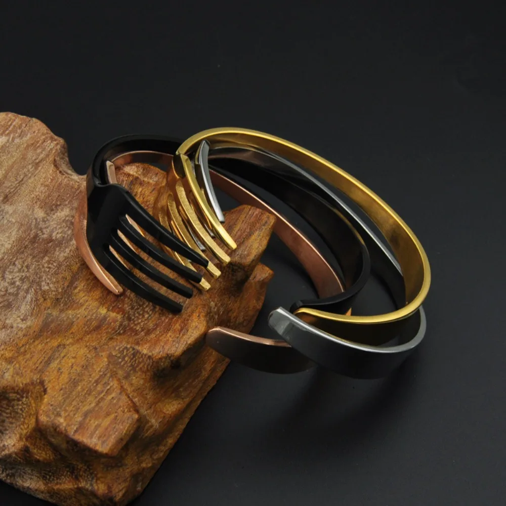 

Gold Vintage Retro Personality Stainless Steel Exquisite Korean Style Bangle Fashion Jewelry Women Bangle Fork Bangle