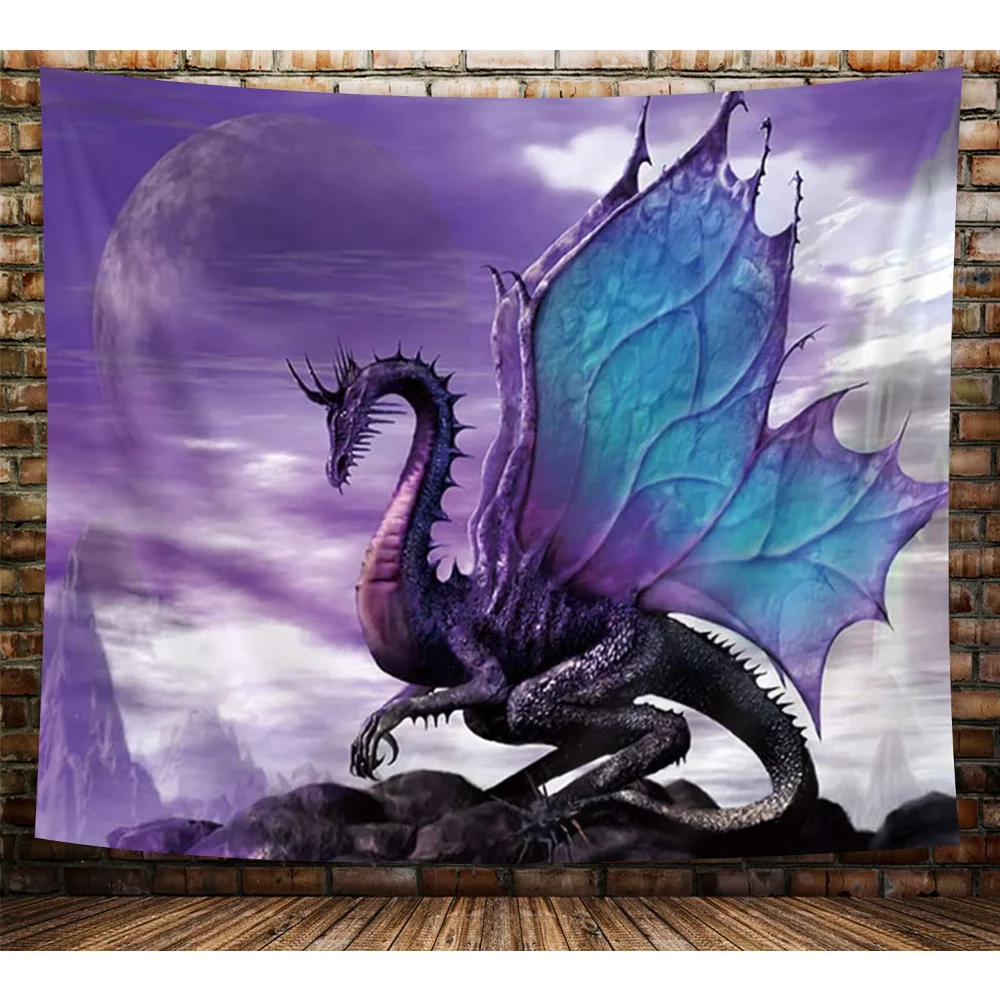 

Trippy Purple Flying Dragon Tapestry Gothic Moon Psychedelic Animal Wall Hanging Fantasy Tapestries Bedroom Wall Decor Cloth