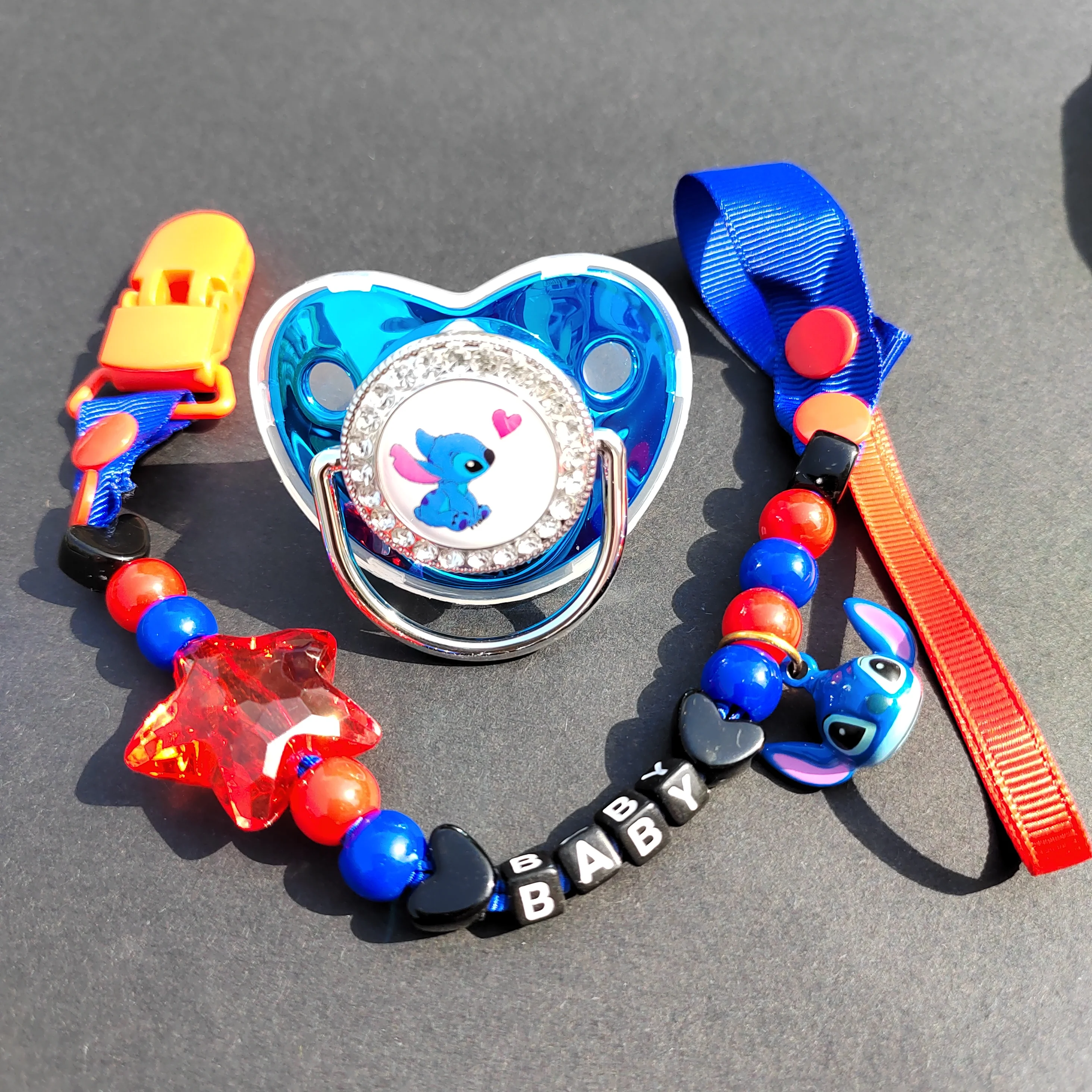 

2022 Stitch LOVE Pacifier Newborn Baby Girl Boy Shiny Glitter Blue Silicone Pacifier BPA Free Toddler Baby Fake Pacifier chupete