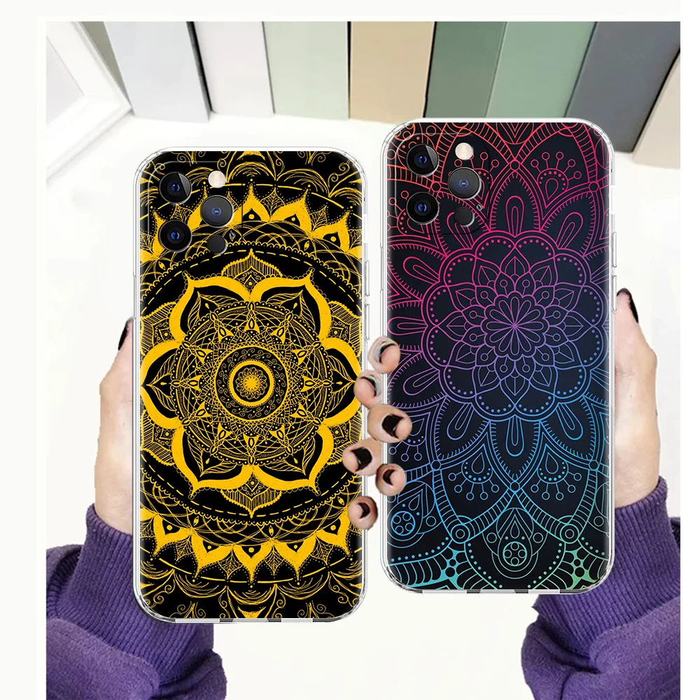 

Sexy Lace Mandala Flower Transparent Soft TPU Phone Case For iPhone 13 12 11 Pro Max 8 7 Plus X XS Max XR SE 2020 Luxury Shell