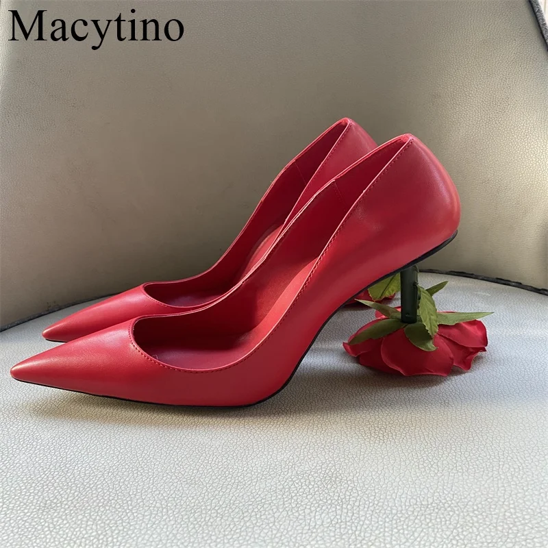 Sexy Patent Leather High Heels Pumps Women Unique Rose Flower Heel Pointy Toes Slip On Strange Style Banquet Shoes