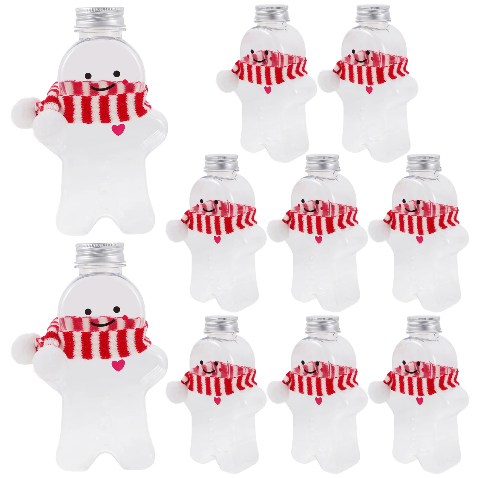 

Empty Christmas Juice Bottles Xmas Gingerbread Beverage Bottles With Christmas Scarf PET Plastic Milk Tea Bottles