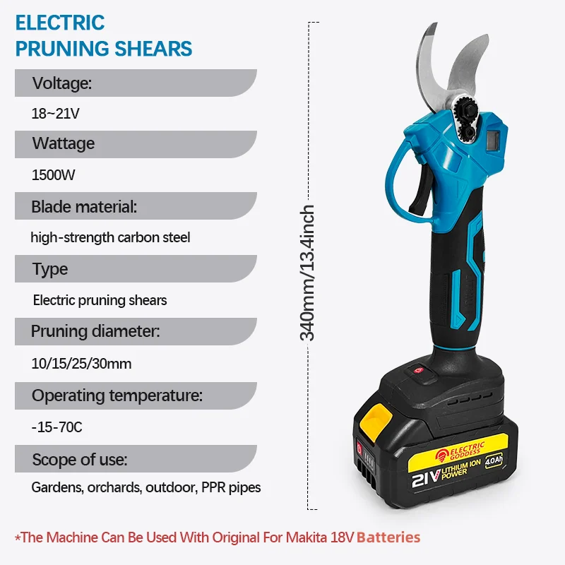 EGOD 1500 Вт Аккумуляторные садовые ножницы 30 мм для обрезки деревьев высокой