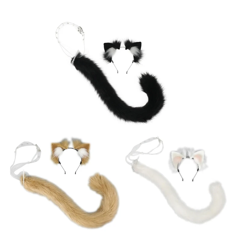 

Sexy Animal Cat Ears Headband and Faux Fur Cat Tail Kit Cosplay Cat Costumes R7RF