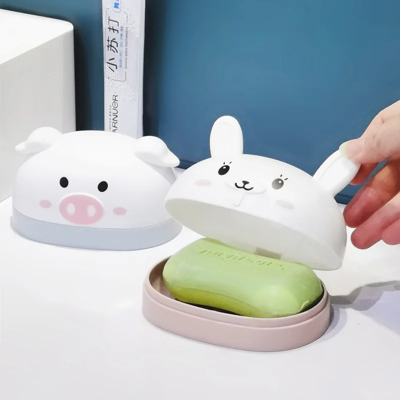 

Bathroom Soap Dish Box Cute Kawaii Rabbit Panda Pig Cartoon Soap Holder Home Shower Travel Container Soap Tray Drainer Box