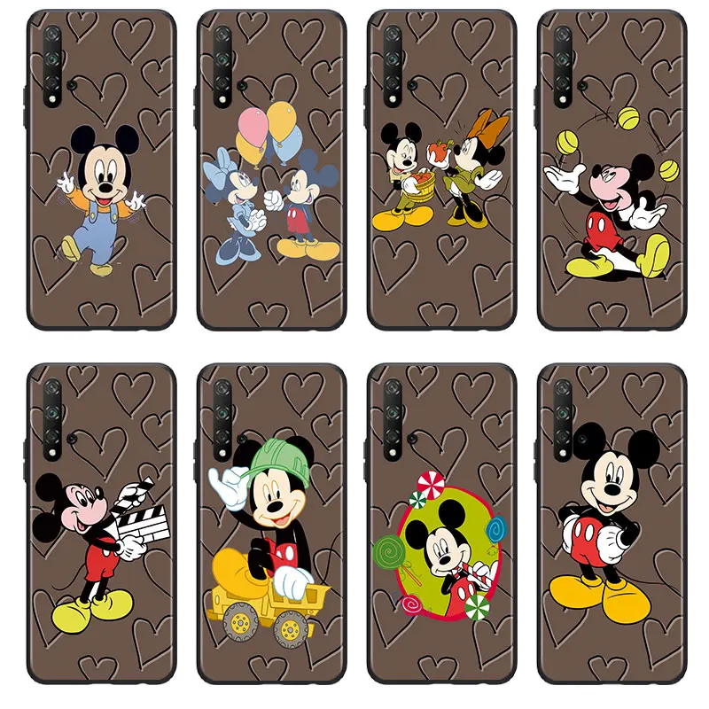 Cute mickey mouse Phone Case For Huawei Honor 60 50 X30 30i 20 10 10i 10X 9X 9S 9C 9 8X 8A lite Pro SE Black luxury Silicone