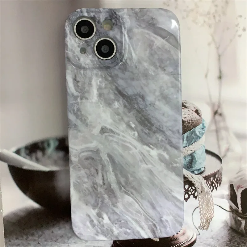 

Grey White Cracks Marble Pattern Shockproof Fall Protection Ultrathin Shell Case Suitable for iPhone 14 Pro Max 13 12 Mini 11Xr