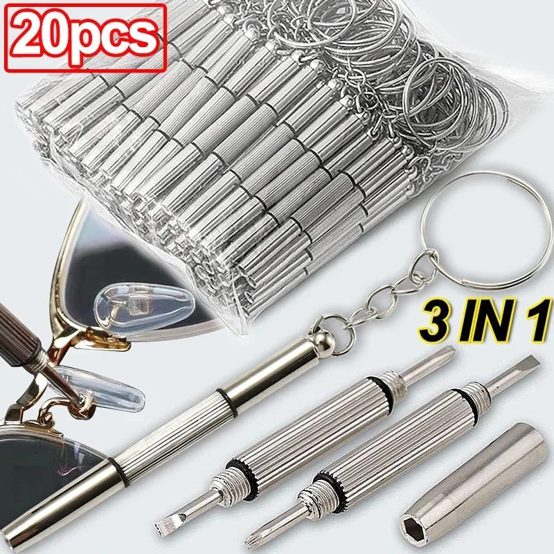 

3 In 1 Glasses Screwdriver Repair Kit with Keychain Watch Repair Eyeglass Screwdrivers Recision Screw Driver Tools Accessories