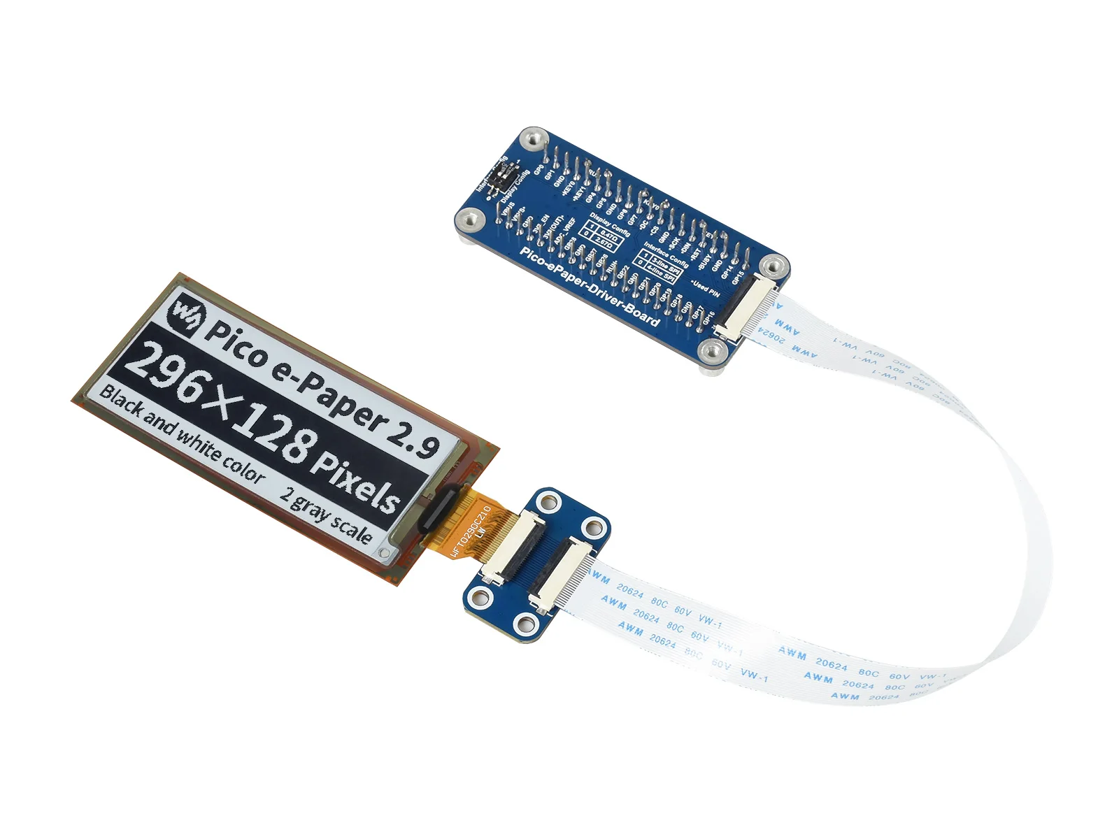 

Waveshare 2,9 дюймовый гибкий E-Ink модуль дисплея для Raspberry Pi Pico, 296 × 128 пикселей, черный/белый, интерфейс SPI