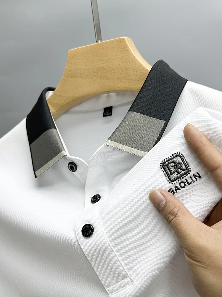

Designer Pure Cotton Casual Short-sleeved Fashion Solid Color Luxury Lapel Polo Shirt Summer Business Quality Men's Embroidery