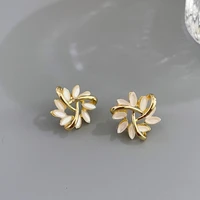 women simple korean ear jewelry vintage opal flower stud earrings