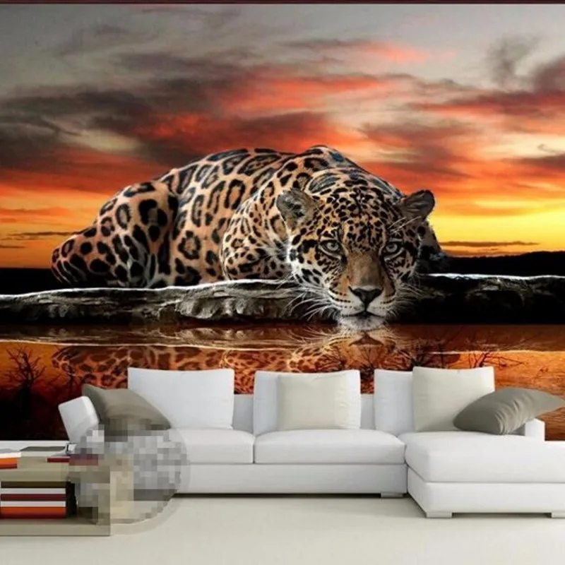 

Custom wallpaper Sunset Tiger leopard background walls mural home decoration rhino elephant lion running horse 3d wallpaper