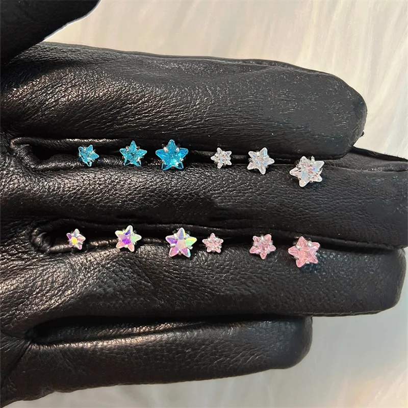 3/4/5/6 мм цветные серьги-гвоздики из нержавеющей титановой стали с циркониевым кристаллом с пятиконечной звездой для женщин, ювелирные изделия для пирсинга