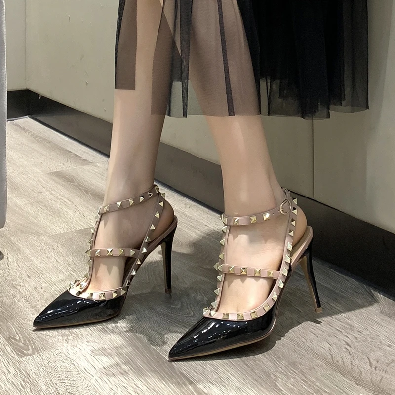 Women's Shoes Summer 2023 Luxury Brand Real Leather Rivets High-heeled Sandals For Party And Weddings Elegant Women Shoes 6-8-10