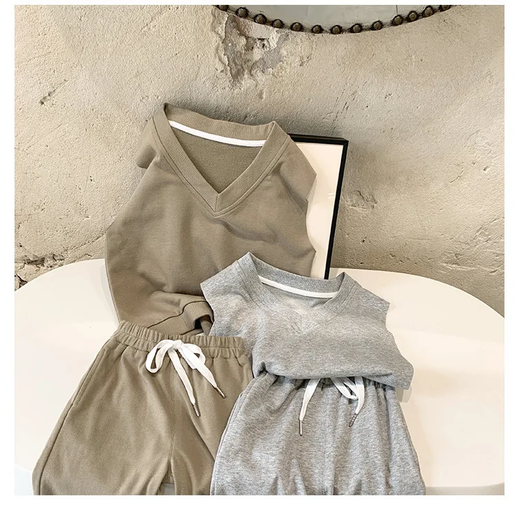 Spring Autumn boys Vest cotton outfits sleeveless vest and loose casual sweatpants 2pcs kids clothes sets