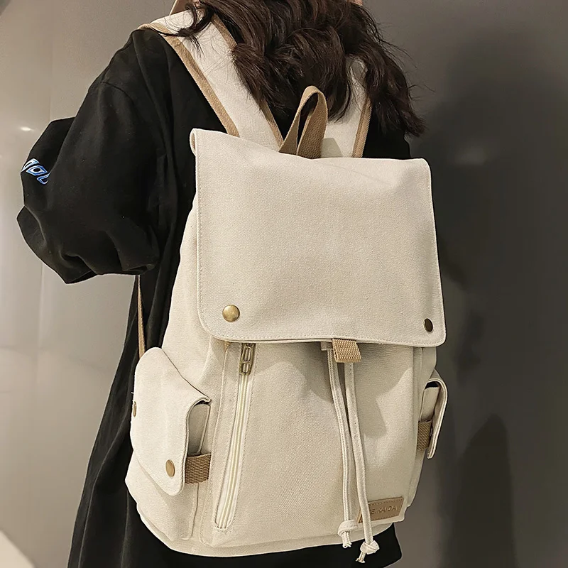 

Female Men Canvas College Bag Trendy Cool Ladies Male Drawstring Backpack Girl Boy Travel School Backpack Women Book Bag