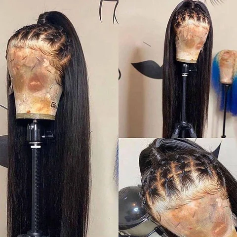 Кружевные парики из человеческих волос Kapelli 360, черный, прямые, 38 дюймов