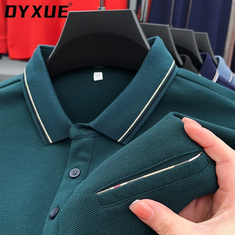 

DYXUE Classic 100% Cotton Autumn 2023 Lapel POLO Shirt High-end Solid Color Brand Design Comfortable Men's Long-sleeved M-4XL