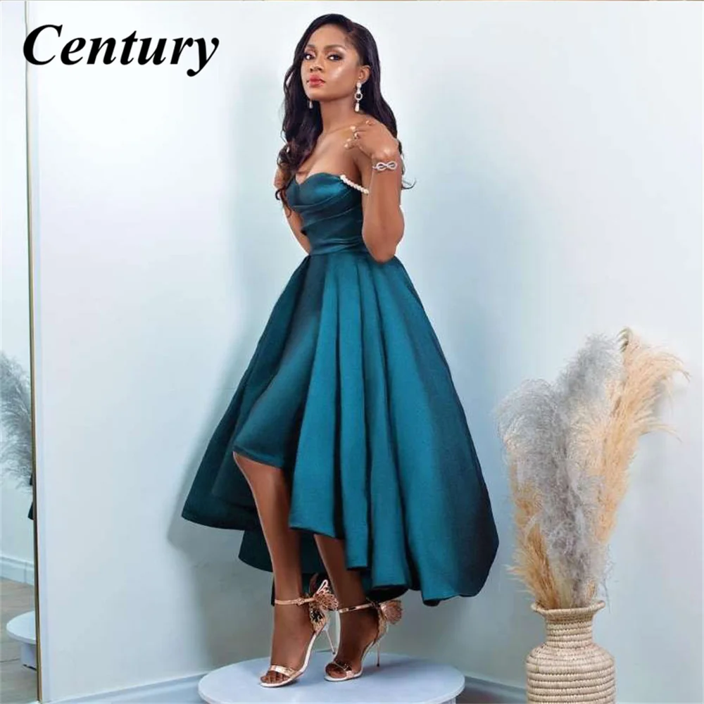

Century Vintage Prom Gowns Sweetheart Pleats Tea Length Satin Green Arabic Evening Dress Wedding Party Dress For Graduation