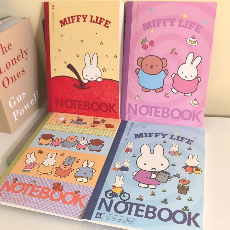 Фото Набор из 4 тетрадей Miffy Rabbit B5, 30 страниц/книга, классический дизайн с линованными страницами, дневник, канцелярские товары для студентов, для заметок, подарок №2