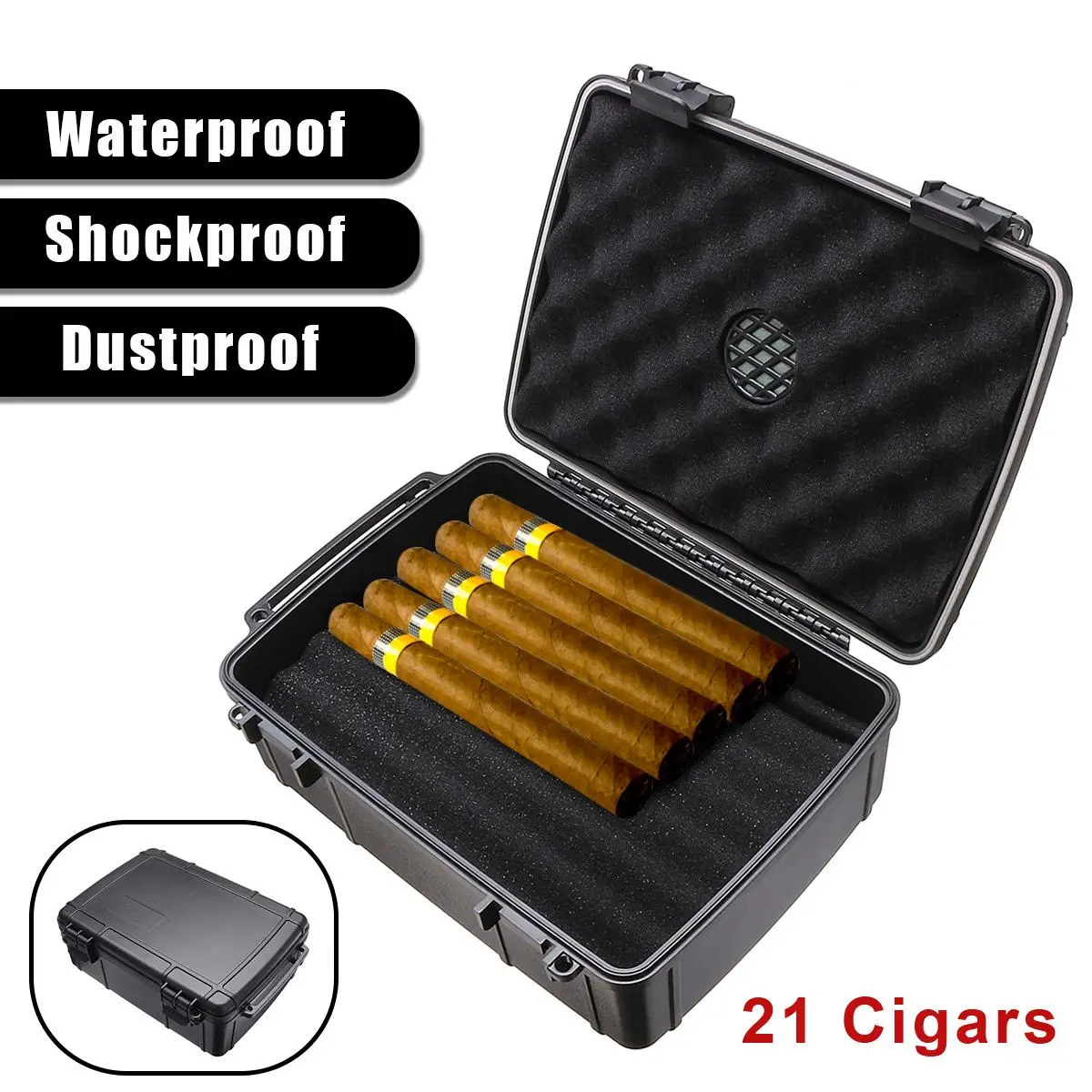 

Portable Waterproof Cigar Travel Humidor Box Cigar Case Cigar Humidor Box Dust proof Shockproof Black Cigar Holder Storage Box