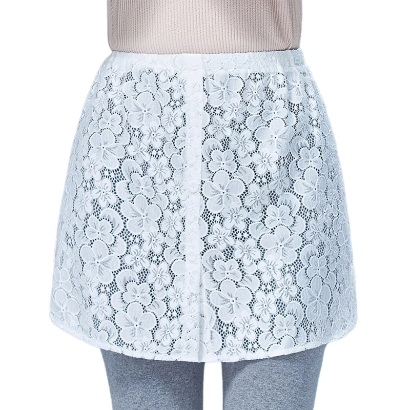 

Women Cherry Blossom Floral Lace Shirt Extender Split Button Front Layering Top Hemline Layered Lower Sweep Half Slip Mini