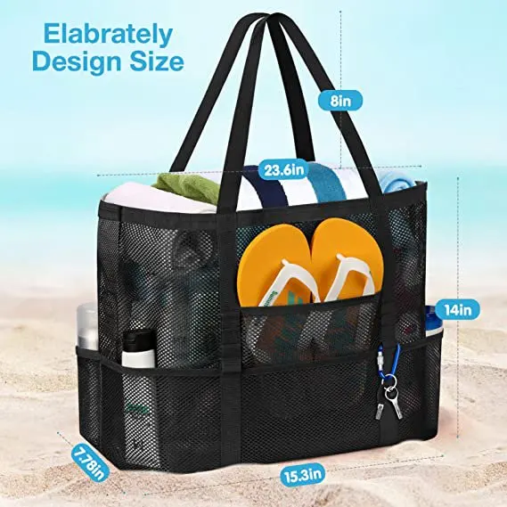 2023 NEW Beach Bags for Women Mesh Tote Bags Large Capacity Storage Handbags for Beach Travel Bag(Black) fast shipping