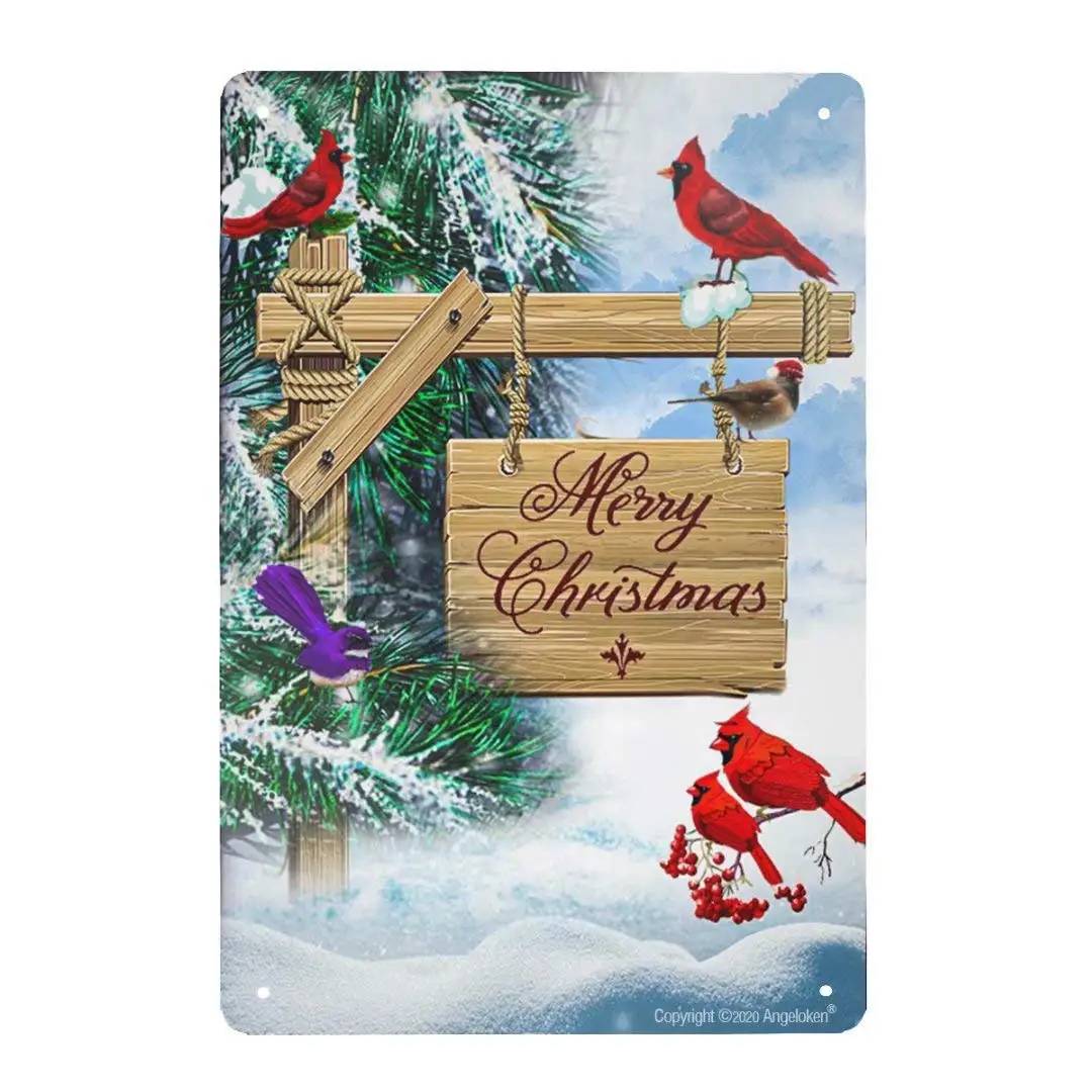 

Angeloken Vintage Metal Tag Vintage Tin Sign Merry Christmas Bishop Bird Sign Plaque Poster Cafe Wall Art Gift