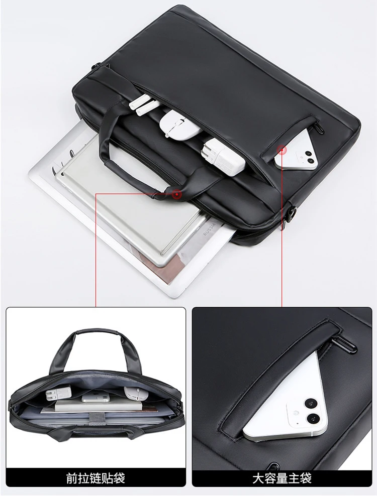 Men's Thin Briefcases For Men Handbags Waterproof Large Capacity Briefcase Shoulder Strap Laptop 15.6 Inch Black CrossbodyBag images - 6