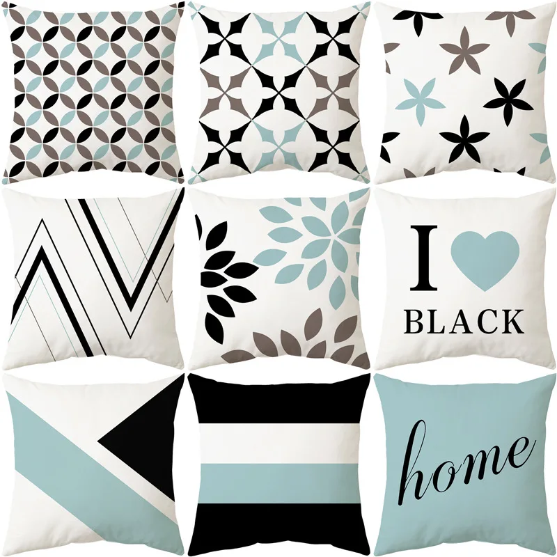 

45X45CM Simple New Blue Geometric Peach Skin Pillowcase Home Fabric Sofa Pillowcase Wholesale