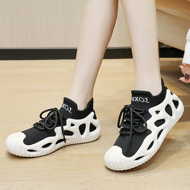 

Женские кроссовки, дышащие вязаные сетчатые носки, Уличная обувь на платформе, Повседневная Нескользящая спортивная обувь для бега с мягко...