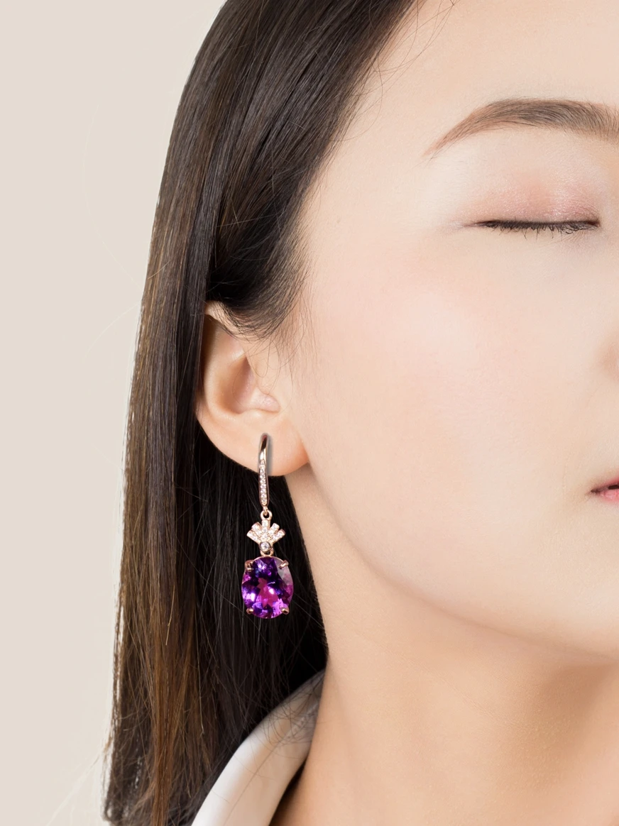 Серьги с фиолетовыми кристаллами натуральный аметист высококачественное