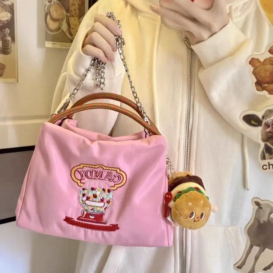 

Candy Machine Handbags Embroidery Doughnut Shoulder Bag Designer Brands Nylon Crossbody Bags for Women 2023 Rope Handle Tote New