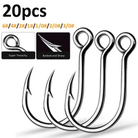 20pcs big eye single hooks 6 sizes high carbon steel fishing hooks barbed sharp fishhooks for lure pesca accessories