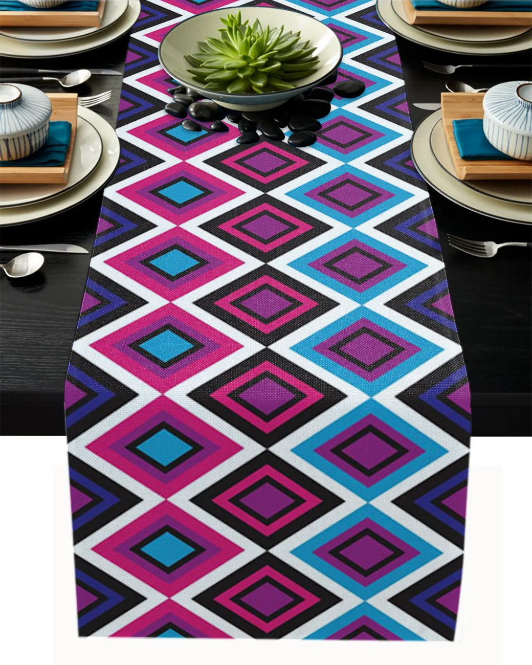 

Rhombus Colored Retro Tablecloth Table Runner Decoration Home Decor Dinner Table Decoration Table Decor
