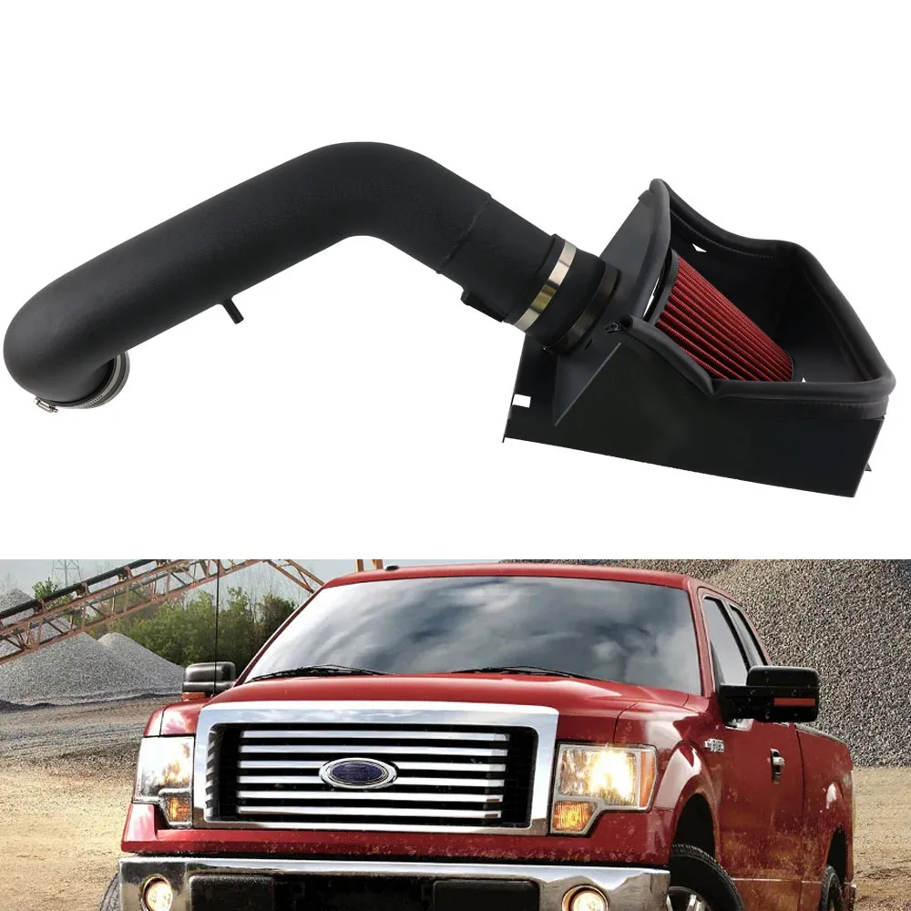 

3.5" RED Heat Shield Cold Air Intake Induction Kit+Filter For 11-14 F150 5.0L V8