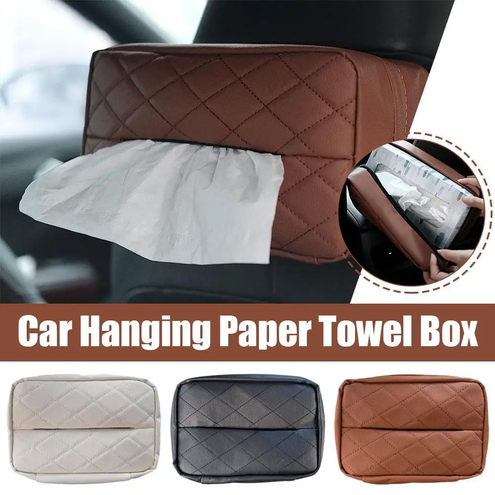 

Car Tissue Box Holder Nappa Leather Car Center Console Armrest Napkin Box Sun Visor Backseat Tissue Case With Fix Strap