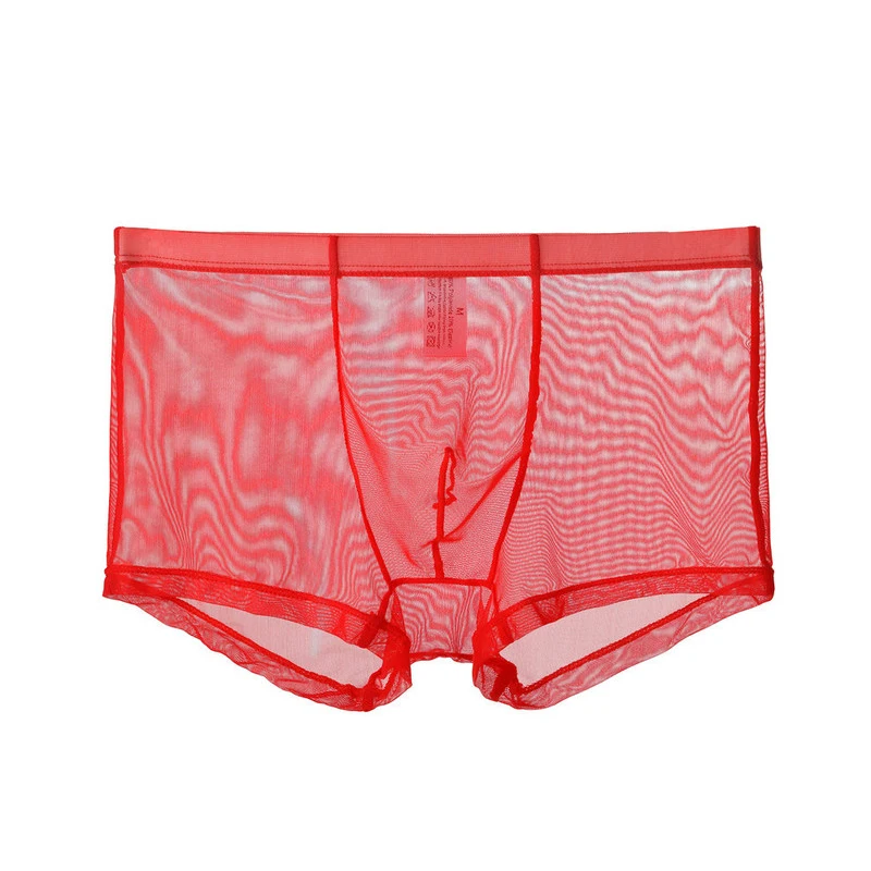 Men's Transparent Panties Underwear Thin Mid-waist Mesh Sexy Boxer Briefs Breathable Shorts Pants Solid Seamless Underpants