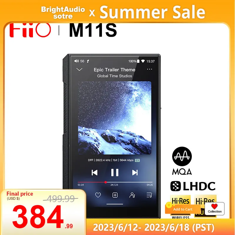 FiiO M11S Hi-Res HIFI Portable Android 10 Bluetooth 5.0 Music MP3 Player LDAC Dual ES9038Q2M USB DAC Up to 384kHz DSD256 14 Hour