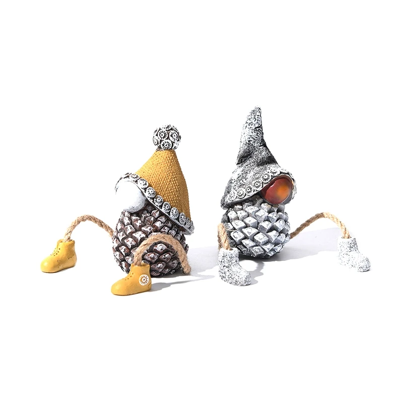 

Set Of 2 Pine Cone Gnomes Figurine Decor Unique Mini Resin Faceless Doll Statue Resin