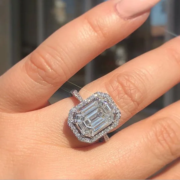 

925 Silver Emerald Cut Cubic Zirconia Ring Promise Engagement Wedding Band Rings for women Gemstones Party Fine Jewelry