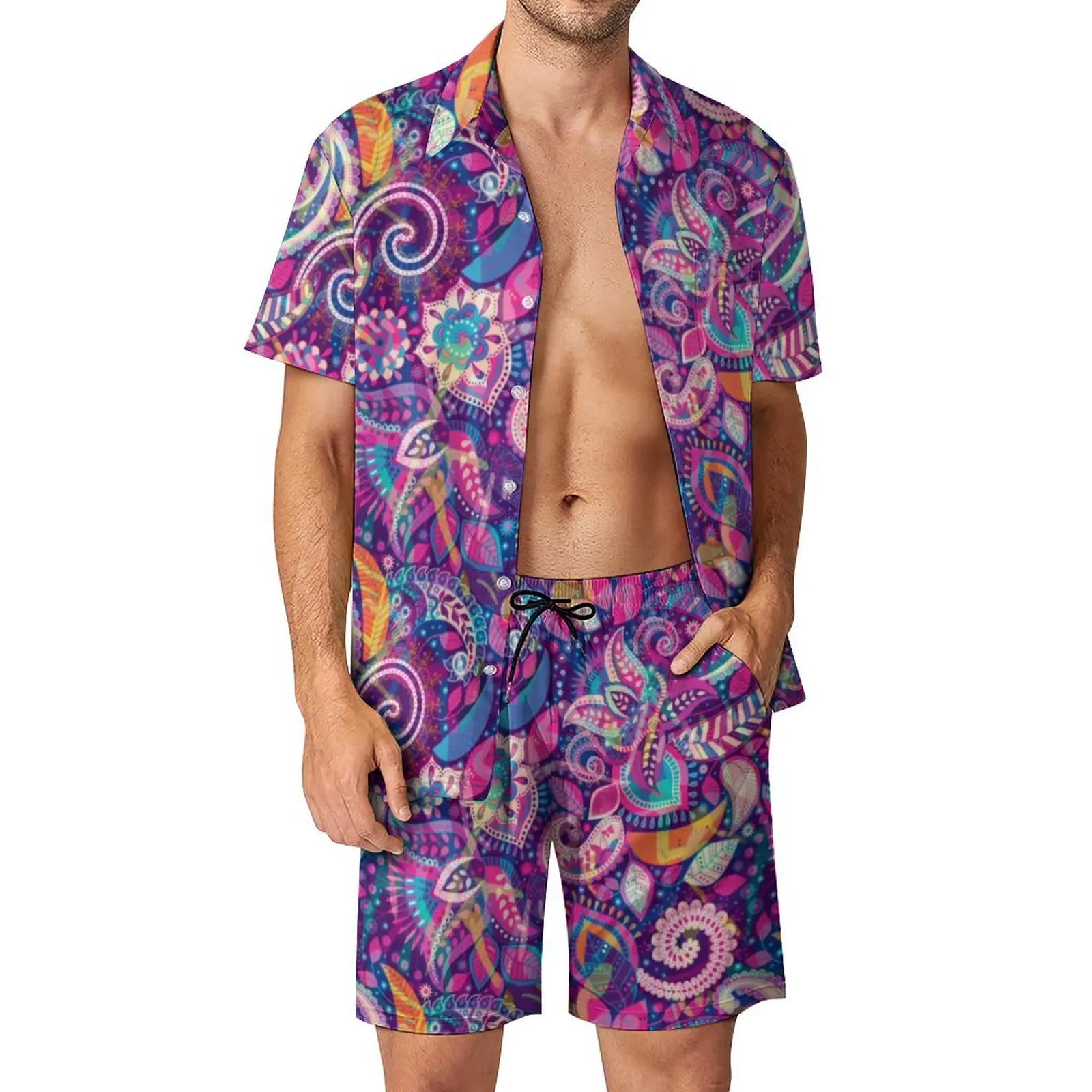 

Paisley Print Men Sets Vintage Floral Vintage Casual Shirt Set Short Sleeve Shorts Summer Outdoor Suit Large Size
