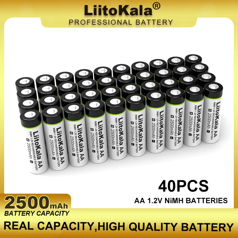 

40 pcs/LOT Liitokala 1.2V AA 2500mAh Ni-MH Rechargeable Battery For Temperature Gun Batteries Remote Control Mouse Toy
