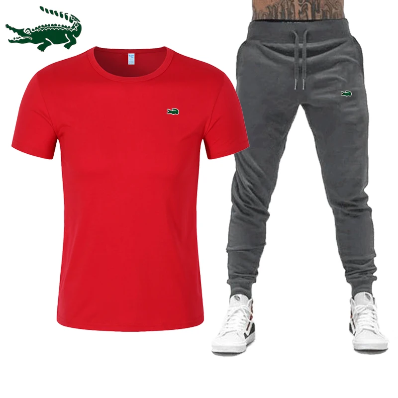 high-quality 2023 spring and summer new men's casual sports cotton round neck short-sleeved T-shirt+casual sports pants set S-3X